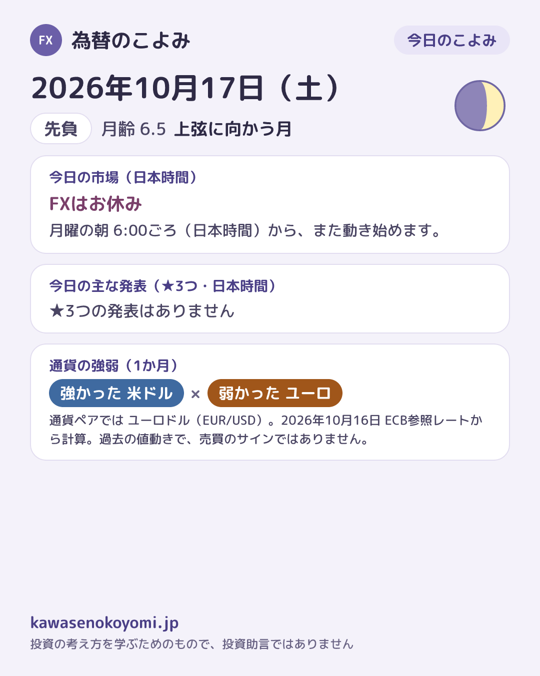 2026年10月17日（土）の今日のこよみ